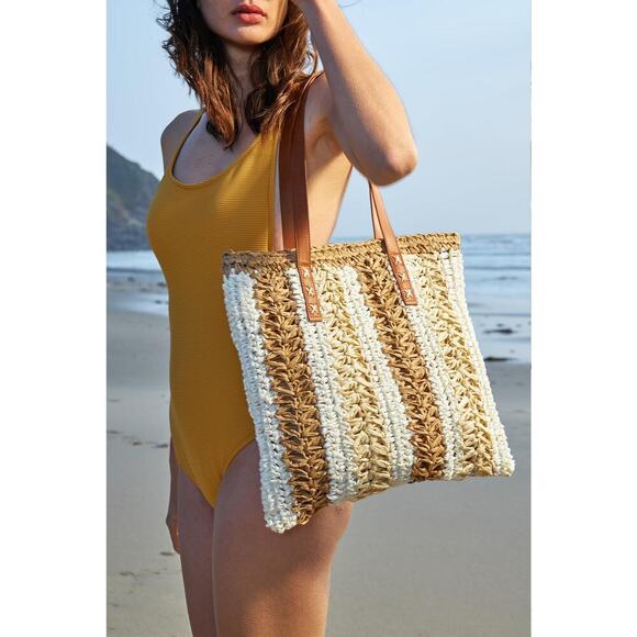 Boho Striped Woven Tote - Handmade, Chic, Beach Bag, Lightweight & Stylish - Picture 5 of 7
